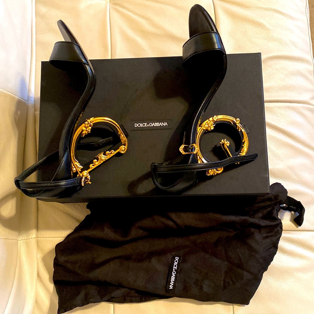 Dolce & Gabbana Leather Barocco-heel Sandals